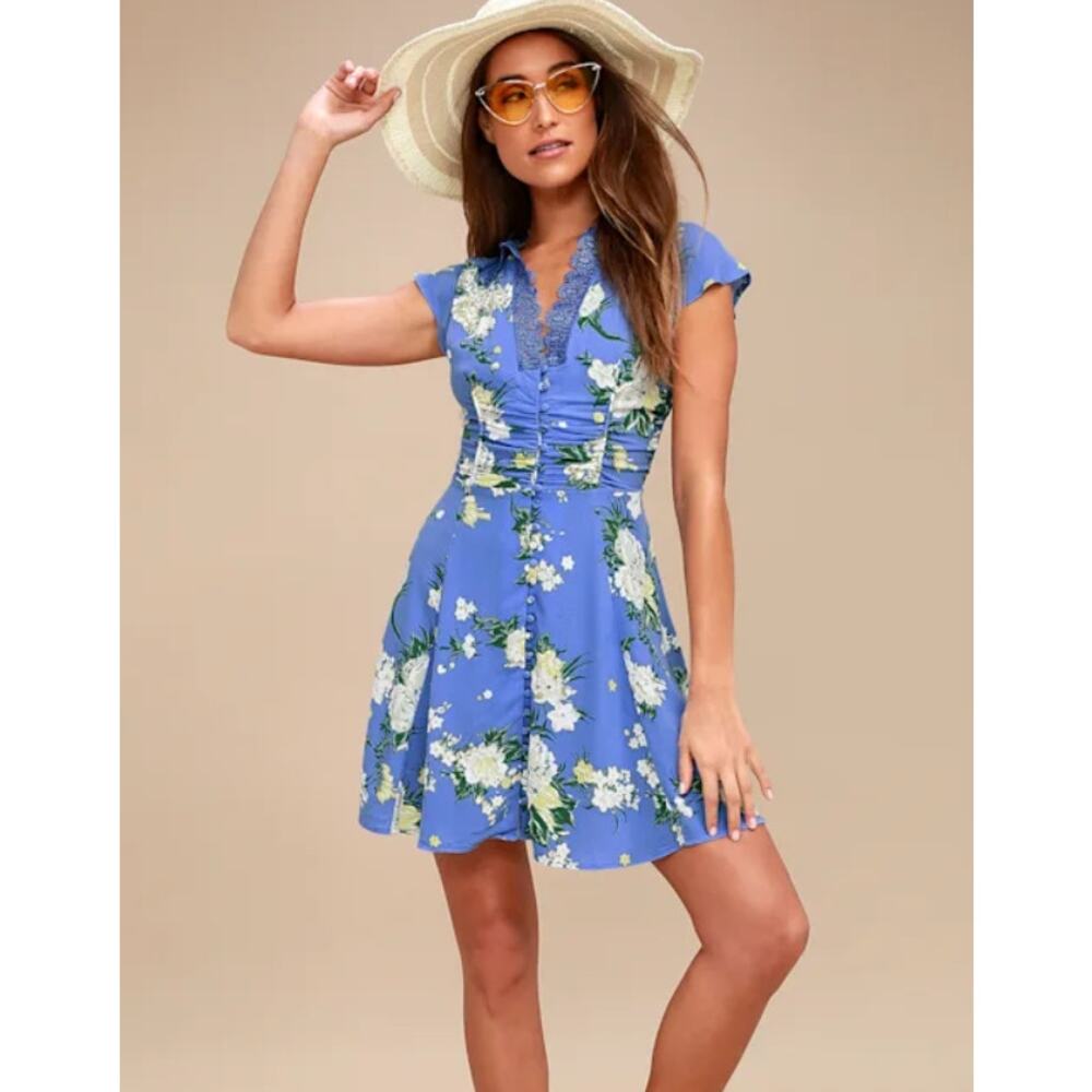 Alora Periwinkle Blue Floral Print Mini Dress Free People Size 12